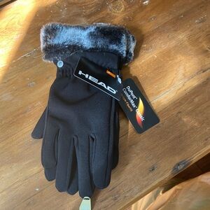 Head Women's Black Gloves with Faux-Fur Cuff Size S/P